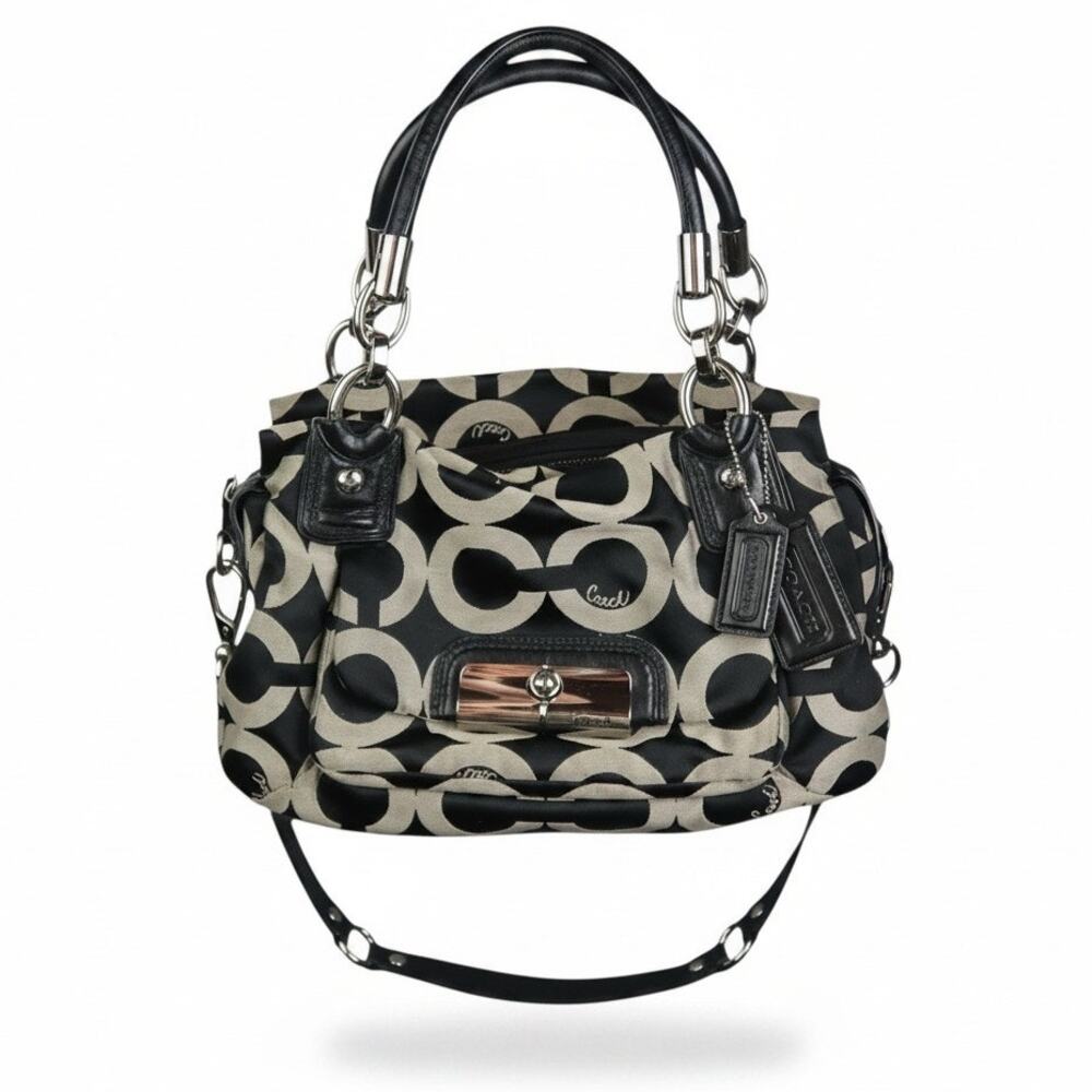 Coach Kristin Op Art Opa Signature Satchel Purse Black Monogram